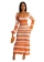 Orange Long Sleeve Knitted Sweater Fashion Women Midi Casual Long Dress