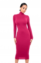 RoseRed Women's Fashion Turtle Neck Long Sleeve Bodycon Party Midi Dress