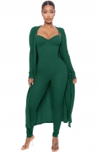 Green Women's Halter Low Cut Strap Bodycon Sexy Jumpsuit Coat Dress Sets