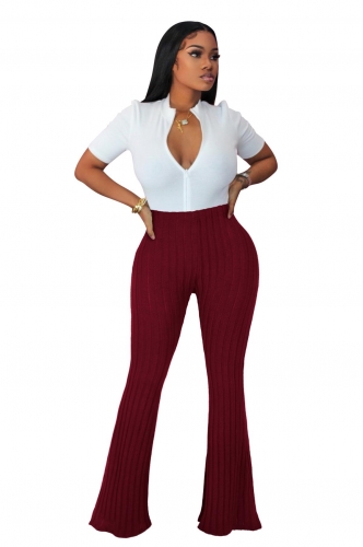 WineRed Women's Brushed Flare Pants Bodycon Stripe Sexy Office Lady Long Trousers