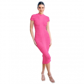 RoseRed Women's Short Sleeve Mesh Knitted Sexy Club Bodycon Long Dress