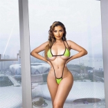 Green Women's Sexy Micro Trikini Extreme Temptation Lace Up Three Point Bra Sets Erotic Babydolls