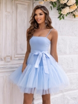 SkyBlue Women's Sexy Straps Mesh Slim Fit Fashion Prom Formal Skirt Dress