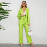 Green Women's Casual Stripe Small Suit Coat Prom Jumpsuit Straight Pants Two Piece Set