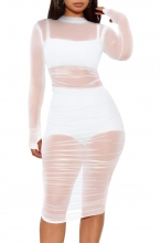 White Women's Long Sleeve Halter Tank Top Shorts Three Piece Set Party Dress