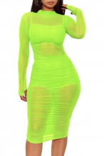Green Women's Long Sleeve Halter Tank Top Shorts Three Piece Set Party Dress