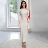 White Off Shoulder Flare Sleeve Bandage Split Bodycons Long Dress for Women
