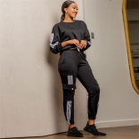 Black Women's Long Sleeve O-Neck Two Pieces Set Fashion Sports Dress