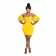 Yellow Women's Bubble Sleeve Pleated Backless Short Dancing Mini Dress