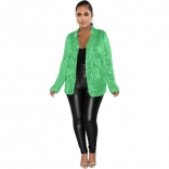 Green Women's Long Sleeve Sequins Fashion Women Jacket Coat