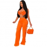 Orange Women's Halter Strapless Tops Bandage Sexy Jumpsuit Dress Sets