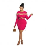 RoseRed Long Sleeve Mesh Hollow-out Bodycon Mini Dancing Dress