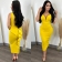 Yellow Women's Halter Low-Cut V-Neck Bodycons Sexy Prom Midi Dress