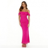 RoseRed Women's Off-Shoulder Mesh Lining Sexy Prom Long Dress