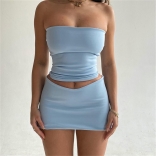 Blue Women's Off-Shoulder Slash Neck Crop Tops Sexy Dancing Mini Dress