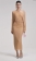 Beige Long Sleeve Women's Diamonds Mesh Bodycon Elegant Evening Midi Dress