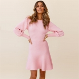 Pink Women's Long Sleeve Fashion Slim Fit Sweaters Casual Mini Dress