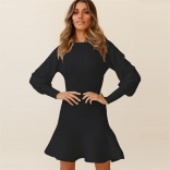Black Women's Long Sleeve Fashion Slim Fit Sweaters Casual Mini Dress