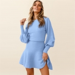 SkyBlue Women's Long Sleeve Fashion Slim Fit Sweaters Casual Mini Dress
