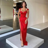 Red Women's Sleeveless Low-Cut Sexy Evening Prom Split Long Dress