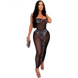Black Off-Shoulder Mesh V-Neck Multi Sequins Sexy Party Dress