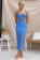 Blue Women Lace Straps Hollow-out Crop Tops Bodycon Sexy Formal Midi Dress