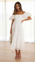 White Off-Shoulder Chiffion Hollow-out Fashion Skirt Dress