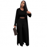 Black Women Long Sleeve Crop Tops Sexy 3PCS Formal Casual Jumpsuit Dress Sets