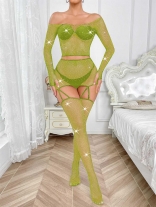 Green Women's Lace Diamond Bodystockings Sexy Erotic Bodysuit Costumes