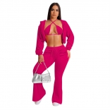 RoseRed Women Long Sleeve Velvet Clothes Sexy 3PCS Fashion Casual Jumpsuit Dress Sets