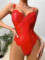 Red Women Straps Leather Lace Sexy Linegrie Ladies Babydoll Costumes
