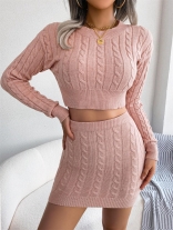 Pink Women's Long Sleeve V-Neck Knitted Pleated Bodycon Evening Party Mini Dress