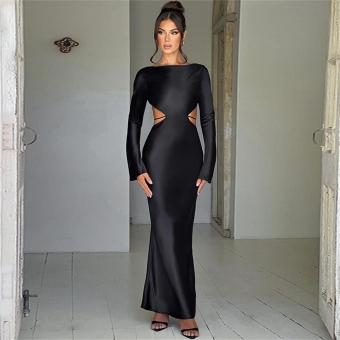 Black Women's Backless Elegant Long Dress Long Sleeve Woman Part Formal Fashion Dress