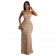 Gold Women's Straps Low-Cut Sequins Mesh Elegant Long Dress Evening Bodycon Prom Maxi Dress