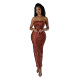Red Women's Off-Shoulder Sequins Bodycon Midi Dress Sexy Party Prom Long Dress Clothing