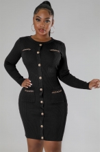 Black Women's Long Sleeve Cotton Stripe Bodycon Mini Dress Prom Office Clothing