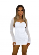 White Women's Mesh Long Sleeve Low-Cut Party Mini Dress Bodycon Clothing