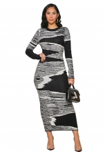 Black Women's Long Sleeve Bodycon Stripe Party Midi Dress Sexy Evening Casual Office Clothing