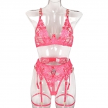Pink Women's Luxury Underwear Rhinestones Lace Erotic Bra Brief Sets Lingerie
