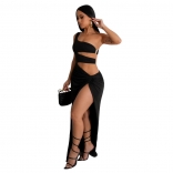 Black Women's Long Dress Hollow-out Sexy Evening Party Dance Maxi Clothing