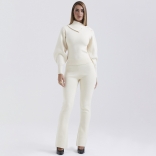 White Women's Knitting Jumpsuit Sweaters Two Pieces Sets Fashion Casual Clothes