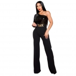 Black Women One Sleeve Sequins Fashion Sexy Bodycons Party Jumpsuit Dress