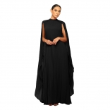 Black Women's Sleeveless Chiffion Pleated Crimping Fashion Elegant Formal Catsuit Dress