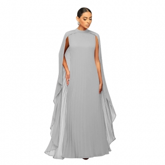 Gray Women's Sleeveless Chiffion Pleated Crimping Fashion Elegant Formal Catsuit Dress