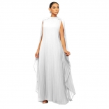 White Women's Sleeveless Chiffion Pleated Crimping Fashion Elegant Formal Catsuit Dress