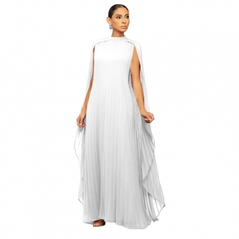 White Women's Sleeveless Chiffion Pleated Crimping Fashion Elegant Formal Catsuit Dress