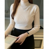 Beige Women Knitted Sweater Winter Slim Basic Casual Base Versatile Top Female Bottom Undershirt Pullover
