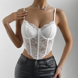 White Women's Lace Camisole Bras Crop Tops Sexy Fishbone Tank Top Chest Wrap Vest Straps Underwear