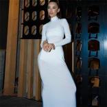 White Women's Long Sleeve Backless Evening Long Dress Formal Lace-up Sexy Clothing