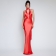 Red Women Halter Straps Deep V-Neck Long Dress Satins Prom Party Evening Clothing